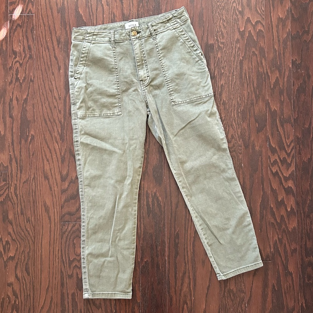Pistola Mara Straight Leg Crop Denim Pants, Olive Green, Size 30